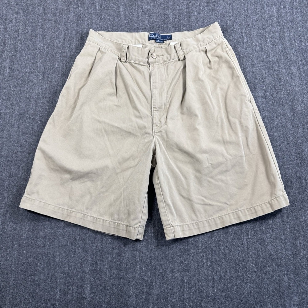 Polo Ralph Lauren Tyler Shorts Men 32 Khaki Beige Pleated 100% Cotton
